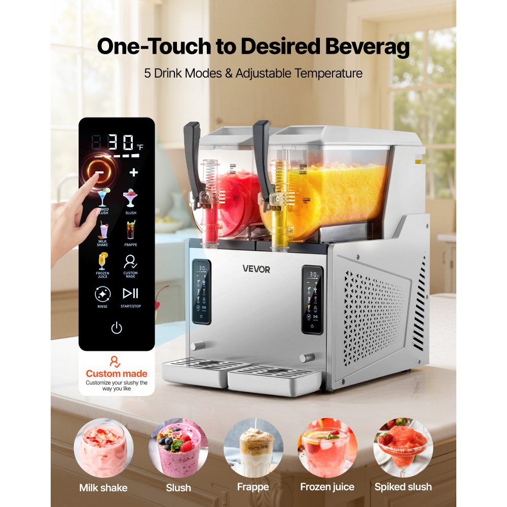 VEVOR Slushie Machine, 3L/100oz x 2 Tank Slushy Machine for Home, No Ice Needed Frozen Drink Maker, Margarita Maker