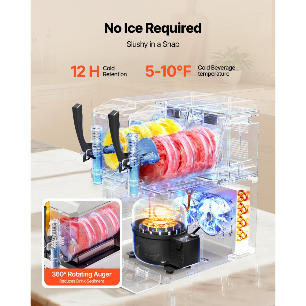 VEVOR Slushie Machine, 3L/100oz x 2 Tank Slushy Machine for Home, No Ice Needed Frozen Drink Maker, Margarita Maker