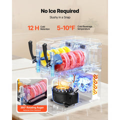 VEVOR Slushie Machine, 3L/100oz x 2 Tank Slushy Machine for Home, No Ice Needed Frozen Drink Maker, Margarita Maker