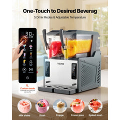 VEVOR Slushie Machine, 4L/135oz x 2 Tank Slushy Machine for Home, No Ice Needed Frozen Drink Maker, Margarita Maker