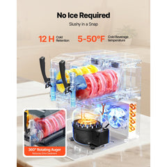 VEVOR Slushie Machine, 4L/135oz x 2 Tank Slushy Machine for Home, No Ice Needed Frozen Drink Maker, Margarita Maker