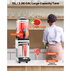 VEVOR Commercial Frozen Drink Maker, 15L Single Tank Slushy Machine, 60 Cups Stainless Steel Margarita Smoothie Frozen