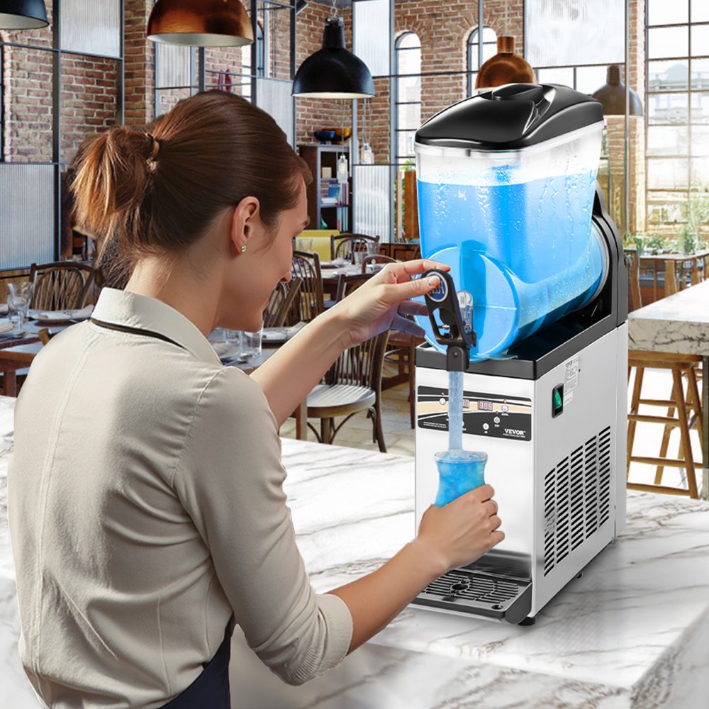VEVOR Commercial Frozen Drink Maker, 15L Single Tank Slushy Machine, 60 Cups Stainless Steel Margarita Smoothie Frozen