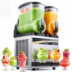 VEVOR Commercial Frozen Drink Maker, 15Lx2 Double Tank Slushy Machine, 120 Cups Stainless Steel Margarita Smoothie
