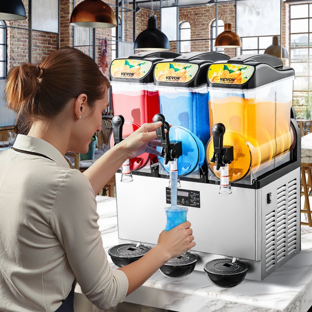 VEVOR Commercial Frozen Drink Maker, 15Lx3 Triple Tank Slushy Machine, 180 Cups Stainless Steel Margarita Smoothie