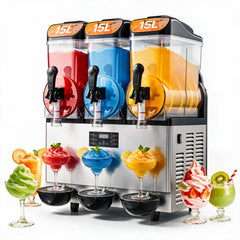 VEVOR Commercial Frozen Drink Maker, 15Lx3 Triple Tank Slushy Machine, 180 Cups Stainless Steel Margarita Smoothie