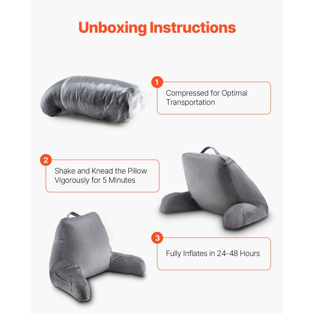 VEVOR Reading Pillow, Standard Size Bed Pillow with Shredded Memory Foam, Back Pillow with 3 Pockets and Washable Short
