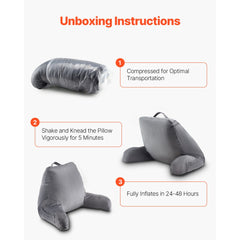 VEVOR Reading Pillow, Standard Size Bed Pillow with Shredded Memory Foam, Back Pillow with 3 Pockets and Washable Short