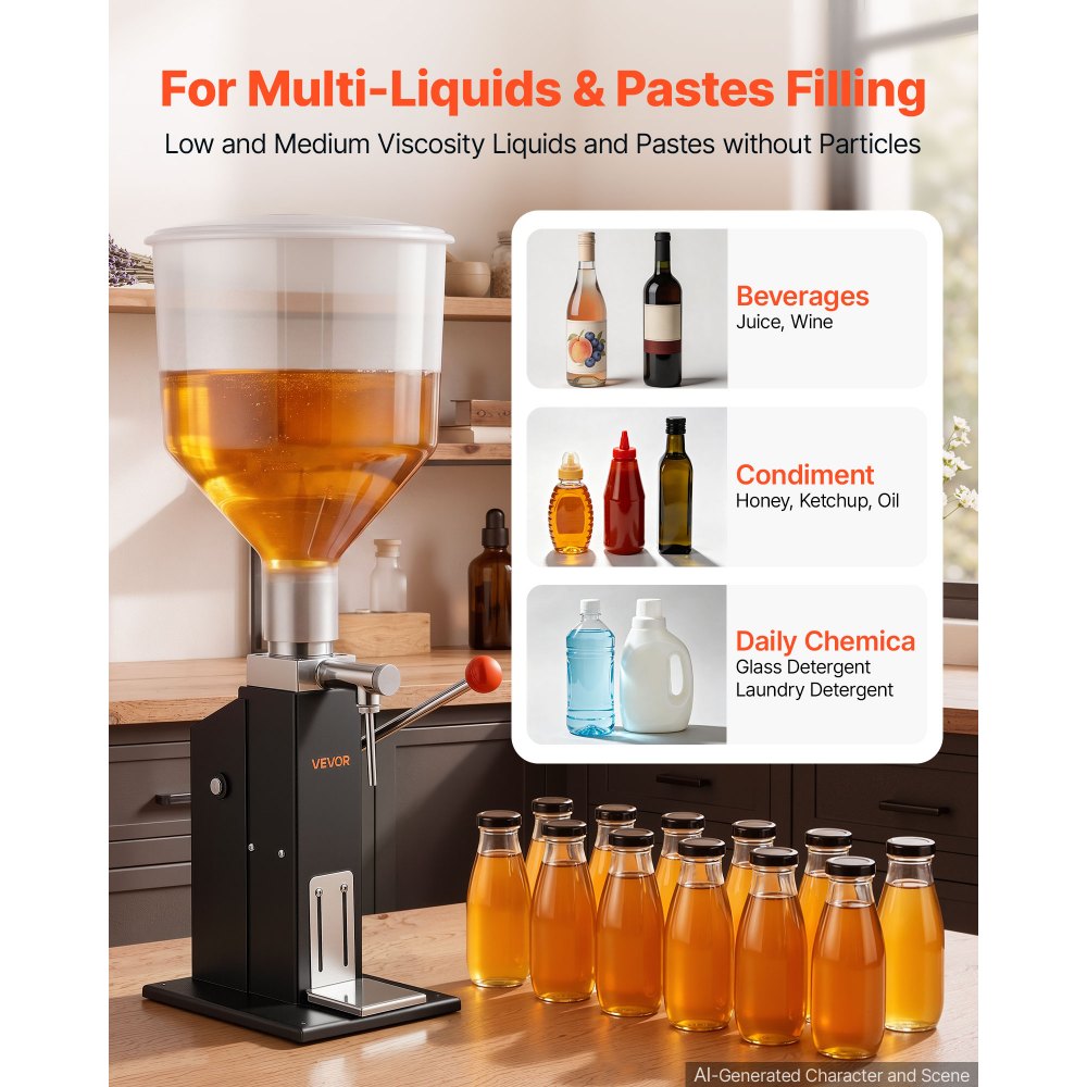 VEVOR Manual Filling Machine, 5-60 ml, 10 L Hopper, Paste Liquid Filler, for Water, Honey, Oil, Shampoo and Lotion