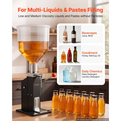 VEVOR Manual Filling Machine, 5-60 ml, 10 L Hopper, Paste Liquid Filler, for Water, Honey, Oil, Shampoo and Lotion