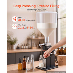 VEVOR Manual Filling Machine, 5-60 ml, 10 L Hopper, Paste Liquid Filler, for Water, Honey, Oil, Shampoo and Lotion
