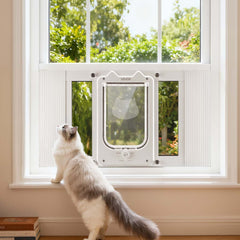 VEVOR Cat Door for Window, Adjustable to Fit Window Width 23"-28", 4 Secure Lock Modes, Aluminum Frame and