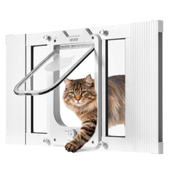VEVOR Cat Door for Window, Adjustable to Fit Window Width 23"-28", 4 Secure Lock Modes, Aluminum Frame and