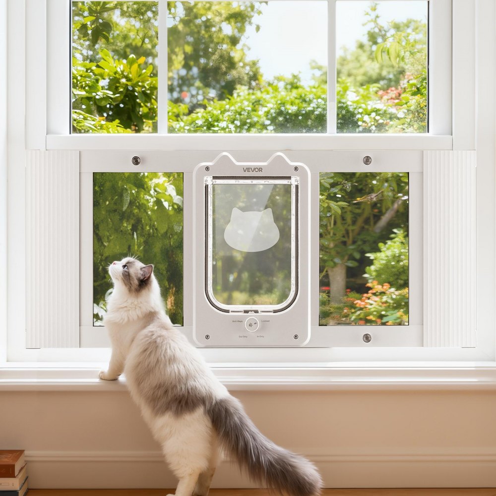 VEVOR Cat Door for Window, Adjustable to Fit Window Width 31"-36", 4 Secure Lock Modes, Aluminum Frame and