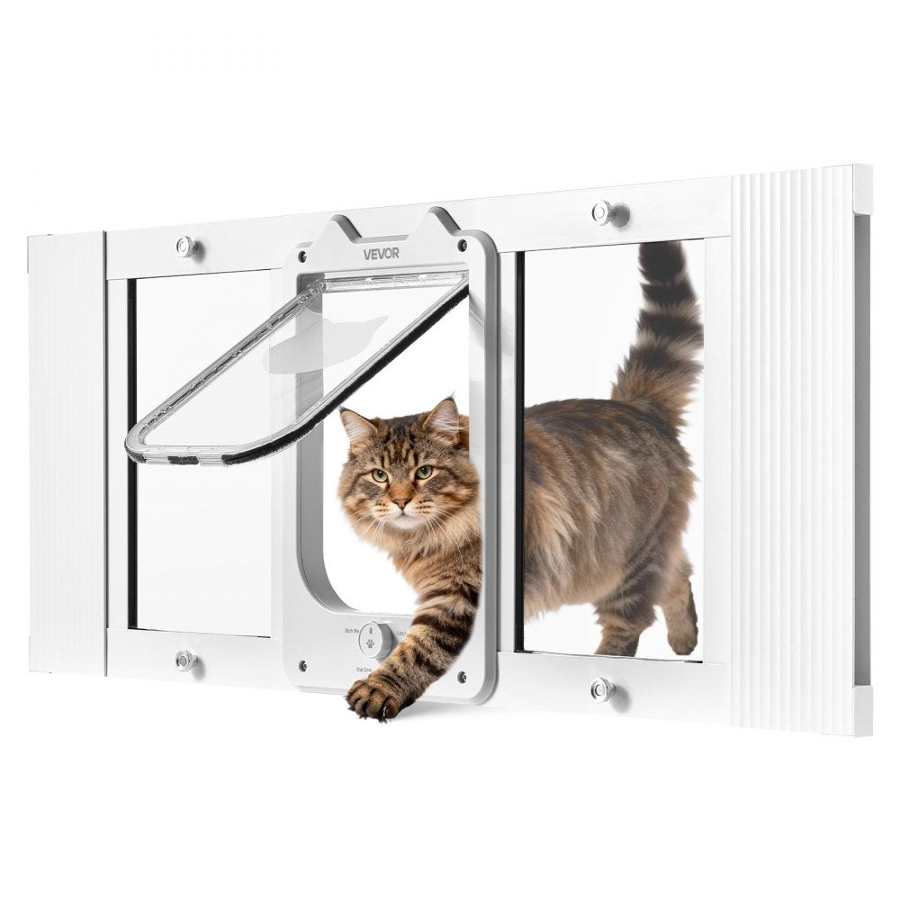 VEVOR Cat Door for Window, Adjustable to Fit Window Width 31"-36", 4 Secure Lock Modes, Aluminum Frame and