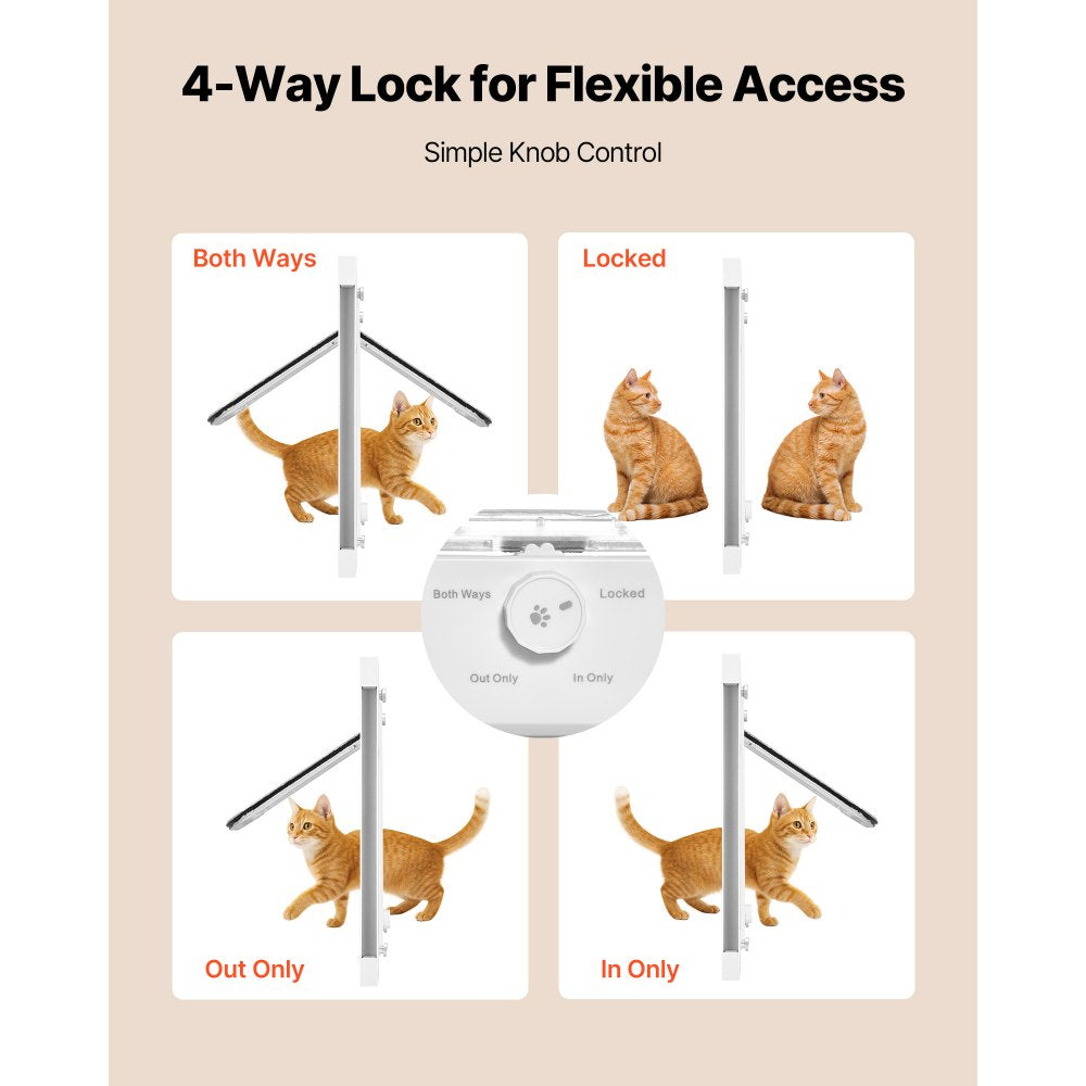 VEVOR Cat Door for Window, Adjustable to Fit Window Width 35"-40", 4 Secure Lock Modes, Aluminum Frame and