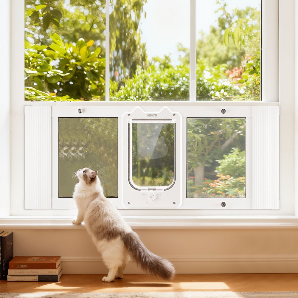 VEVOR Cat Door for Window, Adjustable to Fit Window Width 35"-40", 4 Secure Lock Modes, Aluminum Frame and