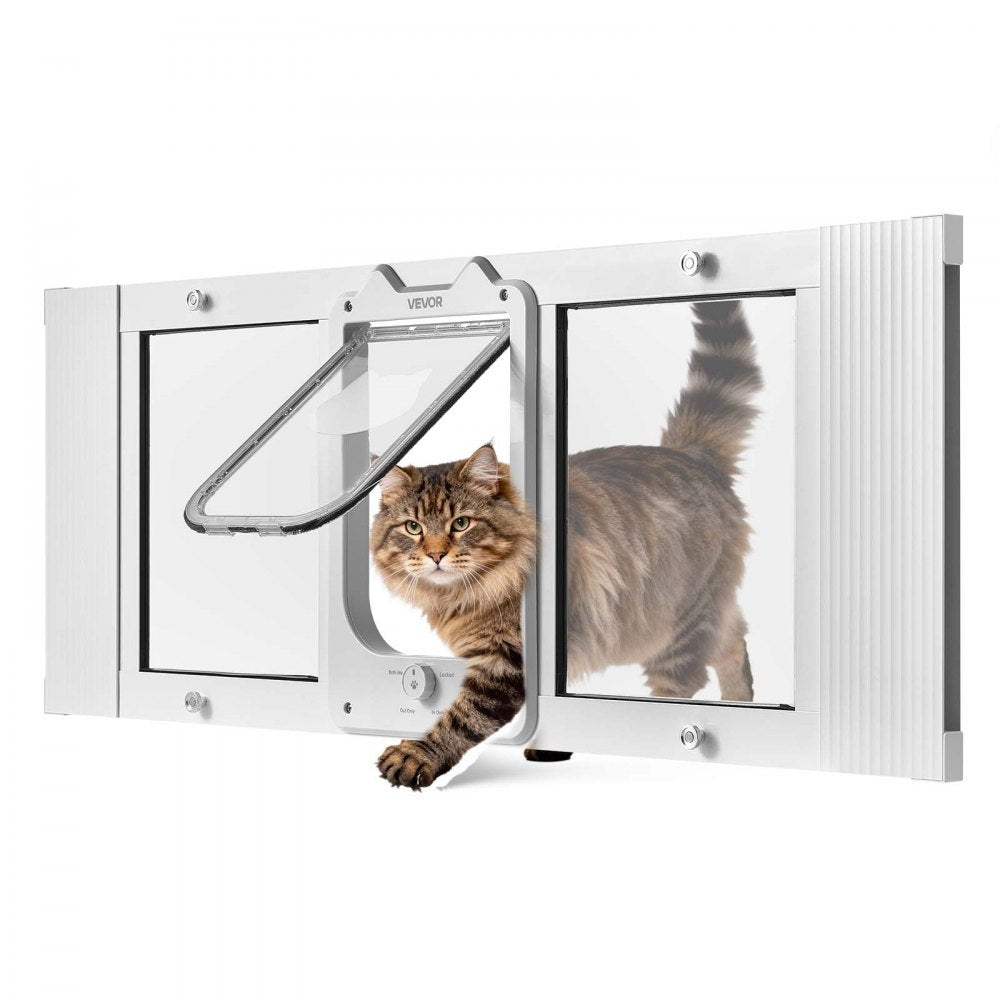 VEVOR Cat Door for Window, Adjustable to Fit Window Width 35"-40", 4 Secure Lock Modes, Aluminum Frame and
