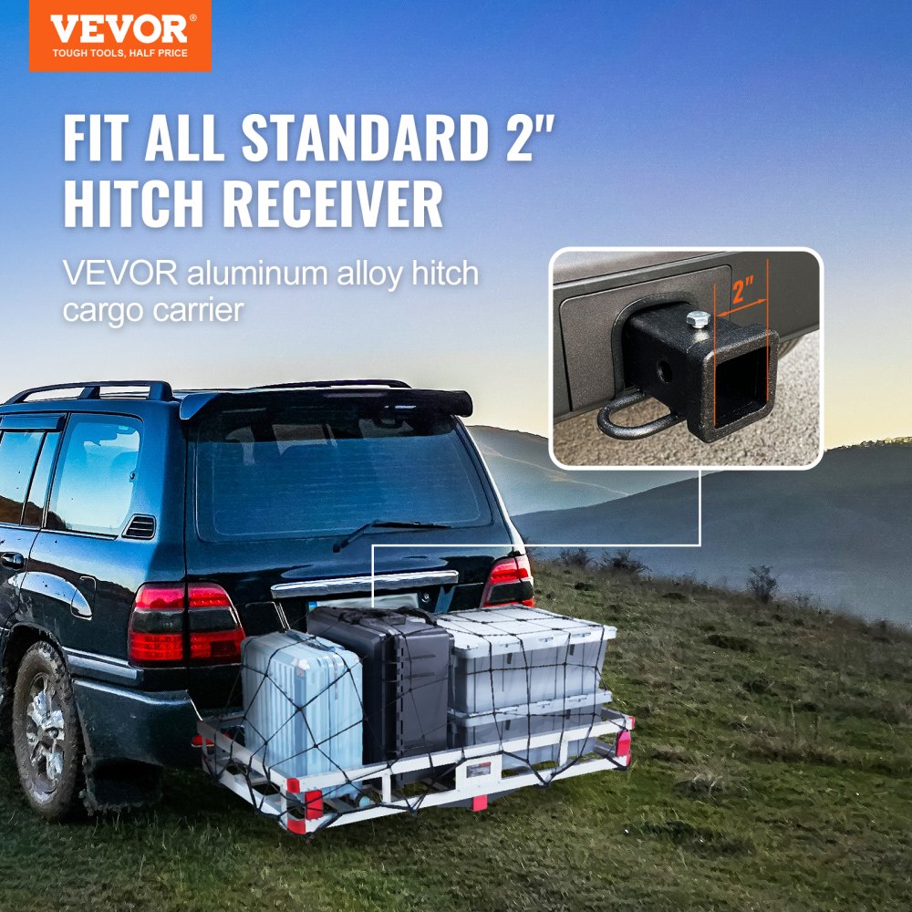 VEVOR 49.4 x 22.4 x 7.1 in Hitch Cargo Carrier, 500lbs Loading Capacity Trailer Hitch Mounted Cargo Basket, Rust-proof