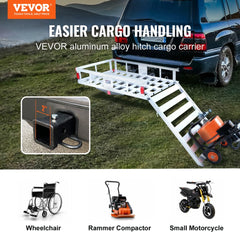 VEVOR 50 x 29.5 x 8.7 inch Hitch Cargo Carrier, 500lbs Capacity Trailer Hitch Mounted Cargo Basket, Aluminum Luggage