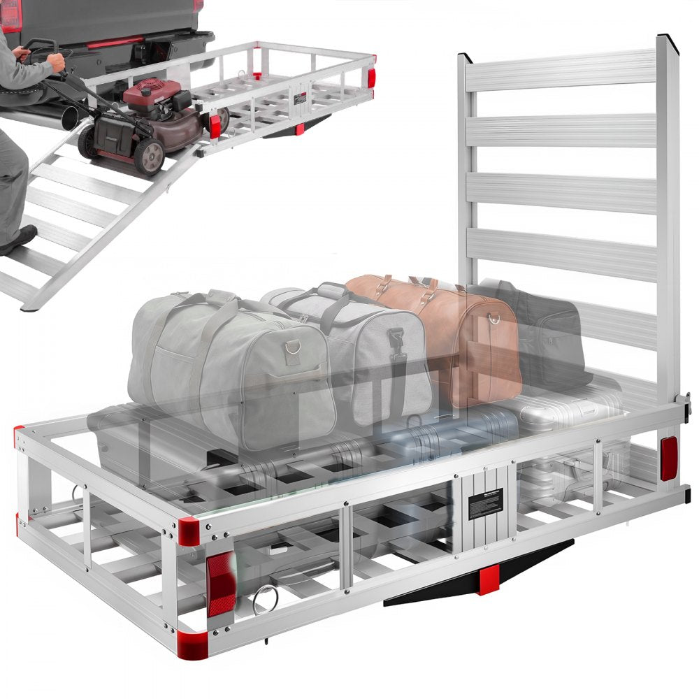 VEVOR 50 x 29.5 x 8.7 inch Hitch Cargo Carrier, 500lbs Capacity Trailer Hitch Mounted Cargo Basket, Aluminum Luggage