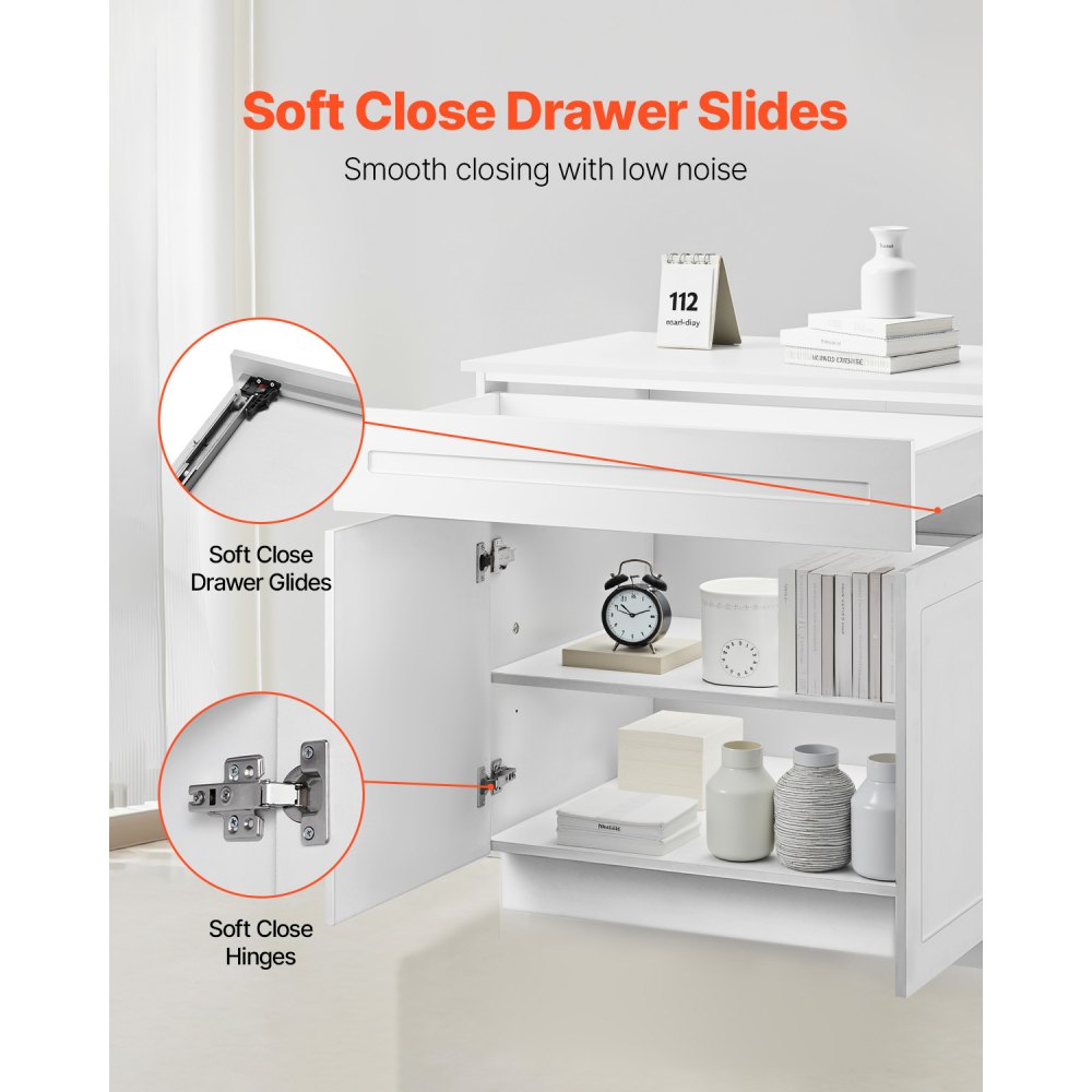 VEVOR White Shaker Base Cabinet with Drawer, 30-Inch Unassembled Drawer Base Cabinet, 30" W x 24" D x 34.5" H Ready to