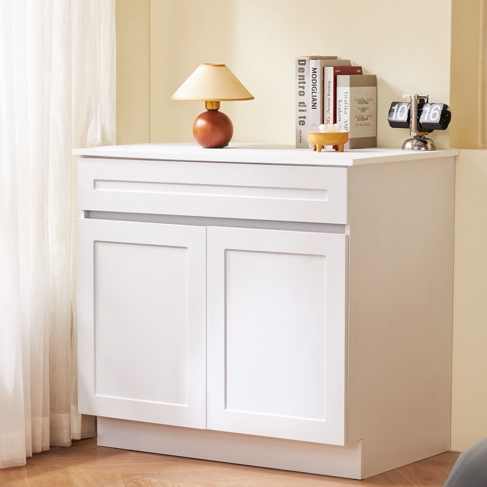 VEVOR White Shaker Base Cabinet with Drawer, 30-Inch Unassembled Drawer Base Cabinet, 30" W x 24" D x 34.5" H Ready to