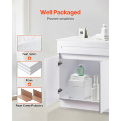 VEVOR White Shaker Base Cabinet, 30-Inch Unassembled Sink Base Cabinet, 30" W x 24" D x 34.5" H Ready to Assemble