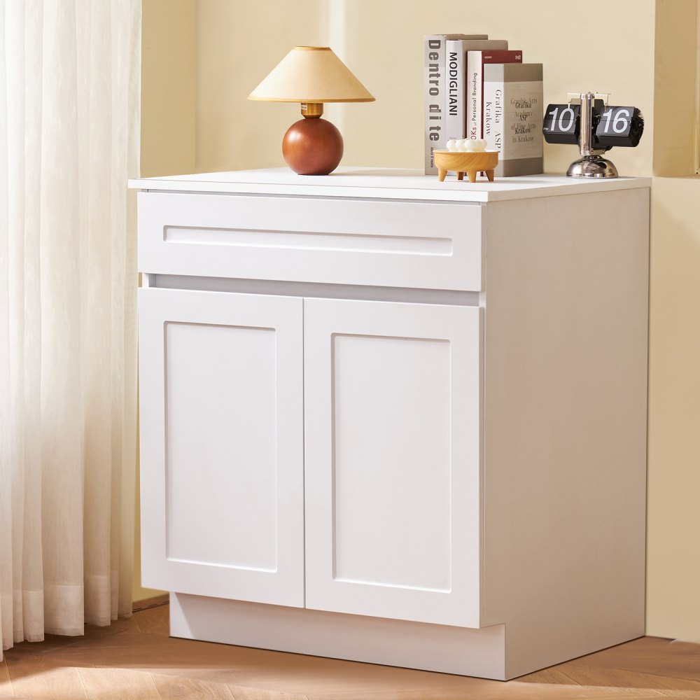 VEVOR White Shaker Base Cabinet, 30-Inch Unassembled Sink Base Cabinet, 30" W x 24" D x 34.5" H Ready to Assemble