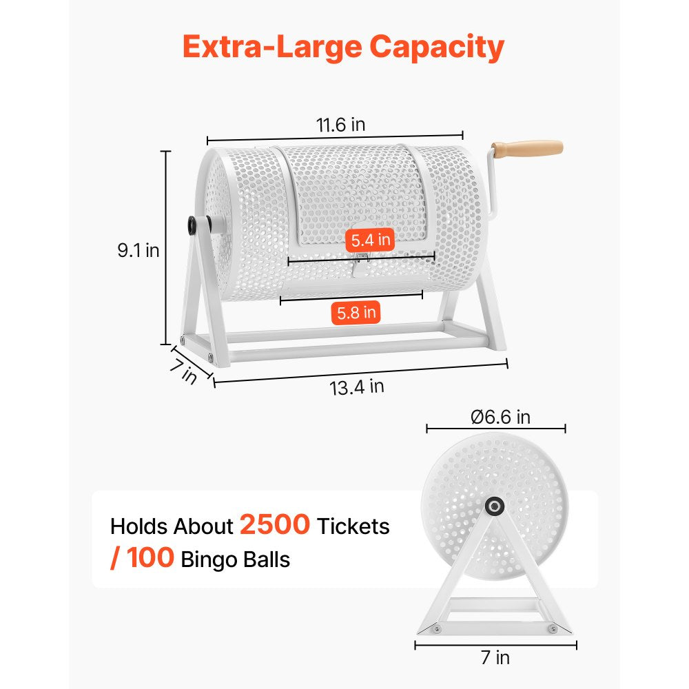 VEVOR Raffle Ticket Spinner, 11.6" x 6.6" Holds 2500 Tickets or 100 Ping Pong Balls, Raffle Drum Lottery Spinning Cage