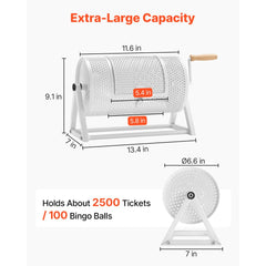 VEVOR Raffle Ticket Spinner, 11.6" x 6.6" Holds 2500 Tickets or 100 Ping Pong Balls, Raffle Drum Lottery Spinning Cage