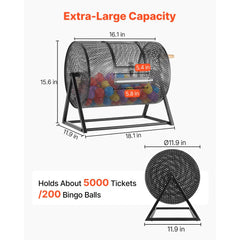 VEVOR Raffle Ticket Spinner, 16.1" x 11.9" Holds 5000 Tickets or 200 Ping Pong Balls, Raffle Drum Lottery Spinning Cage