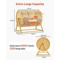 VEVOR Raffle Ticket Spinner, 16.1" x 11.9" Holds 5000 Tickets or 200 Ping Pong Balls, Raffle Drum Lottery Spinning Cage