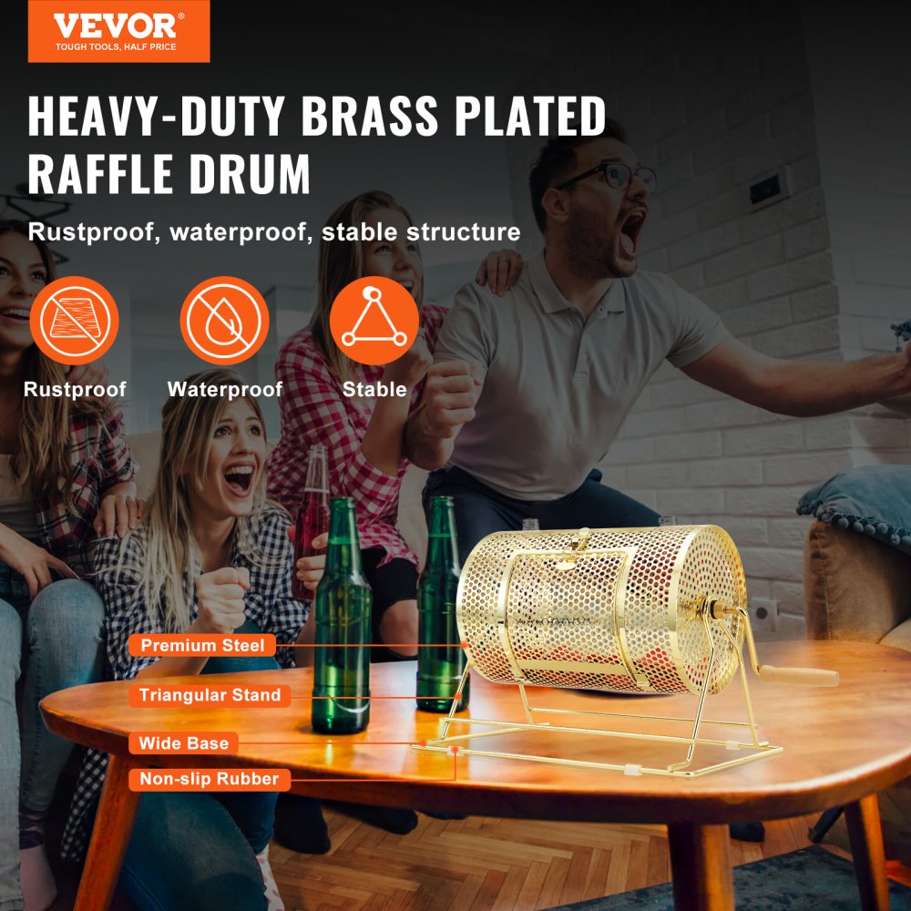 VEVOR Raffle Drum,Holds 2500 Tickets or 100 Ping Pong Balls, Metal Lottery Spinning Drawing with Wooden Turning