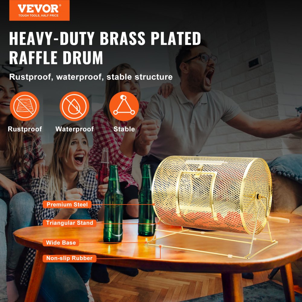 VEVOR Raffle Drum, Holds 5000 Tickets or 200 Ping Pong Balls, Metal Lottery Spinning Drawing with Wooden Turning