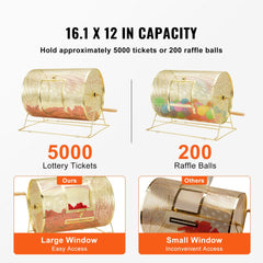 VEVOR Raffle Drum, Holds 5000 Tickets or 200 Ping Pong Balls, Metal Lottery Spinning Drawing with Wooden Turning