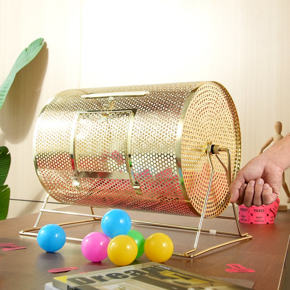 VEVOR Raffle Drum, Holds 5000 Tickets or 200 Ping Pong Balls, Metal Lottery Spinning Drawing with Wooden Turning