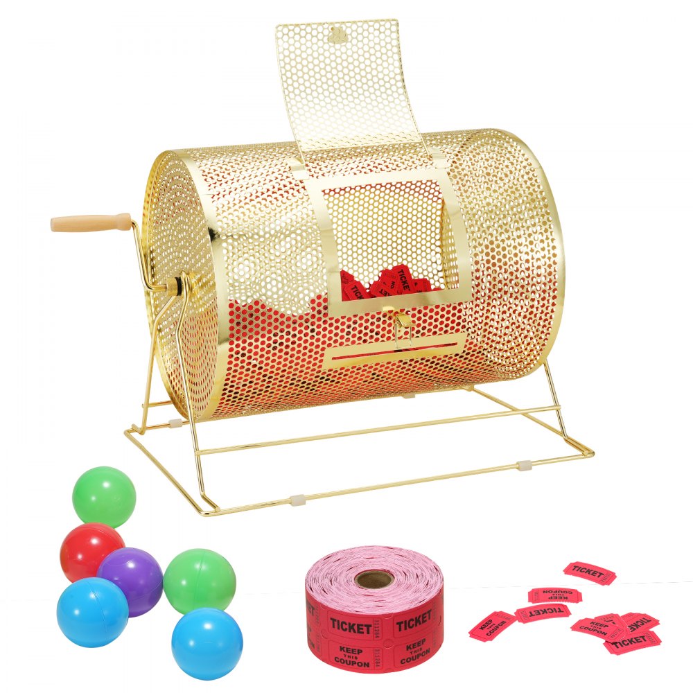 VEVOR Raffle Drum, Holds 5000 Tickets or 200 Ping Pong Balls, Metal Lottery Spinning Drawing with Wooden Turning