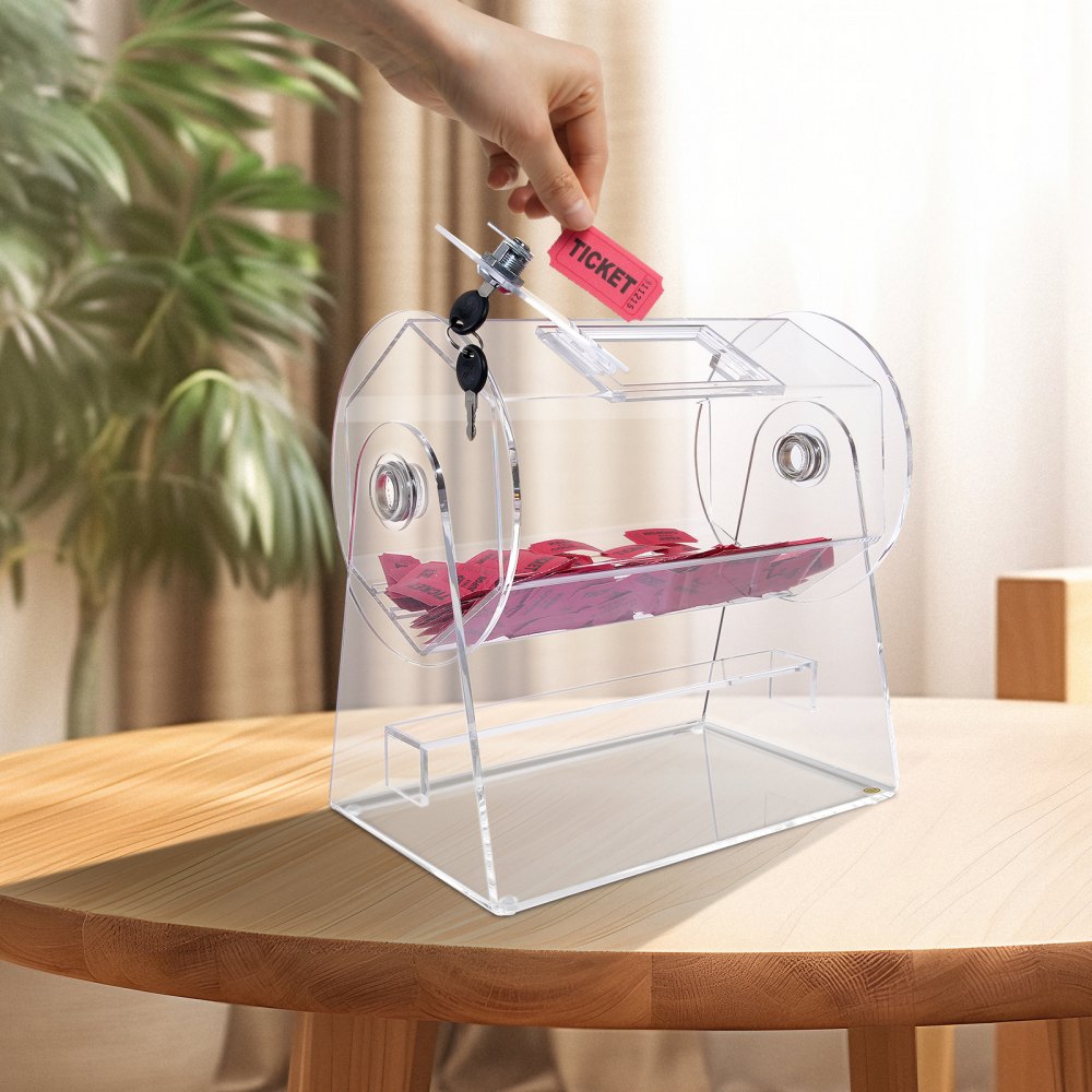 VEVOR Acrylic Raffle Drum, Professional Raffle Ticket Spinning Cage with 2 Keys, Transparent Lottery Spinning Drawing
