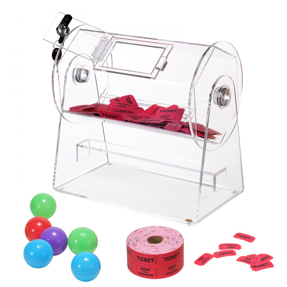 VEVOR Acrylic Raffle Drum, Professional Raffle Ticket Spinning Cage with 2 Keys, Transparent Lottery Spinning Drawing