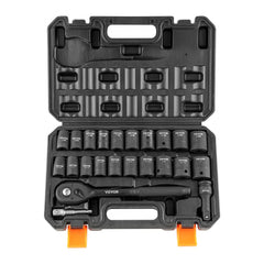 VEVOR Impact Socket Set with 1/2" Drive, Comprising 23 Pieces in SAE (7/16" -1") & Metric Measurements, 6 Point Cr-V
