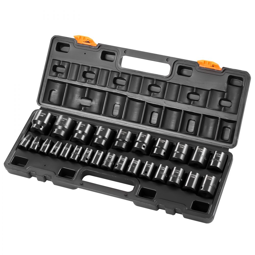 VEVOR Impact Socket Set 1/2 Inches 26 Piece Impact Sockets, Shallow Socket, 6-Point Sockets, Rugged Construction, CR-V