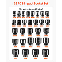 VEVOR Impact Socket Set 3/4 Inches 29 Piece Impact Sockets, 6-Point Sockets, Rugged Construction, CR-M0, 3/4 Inches