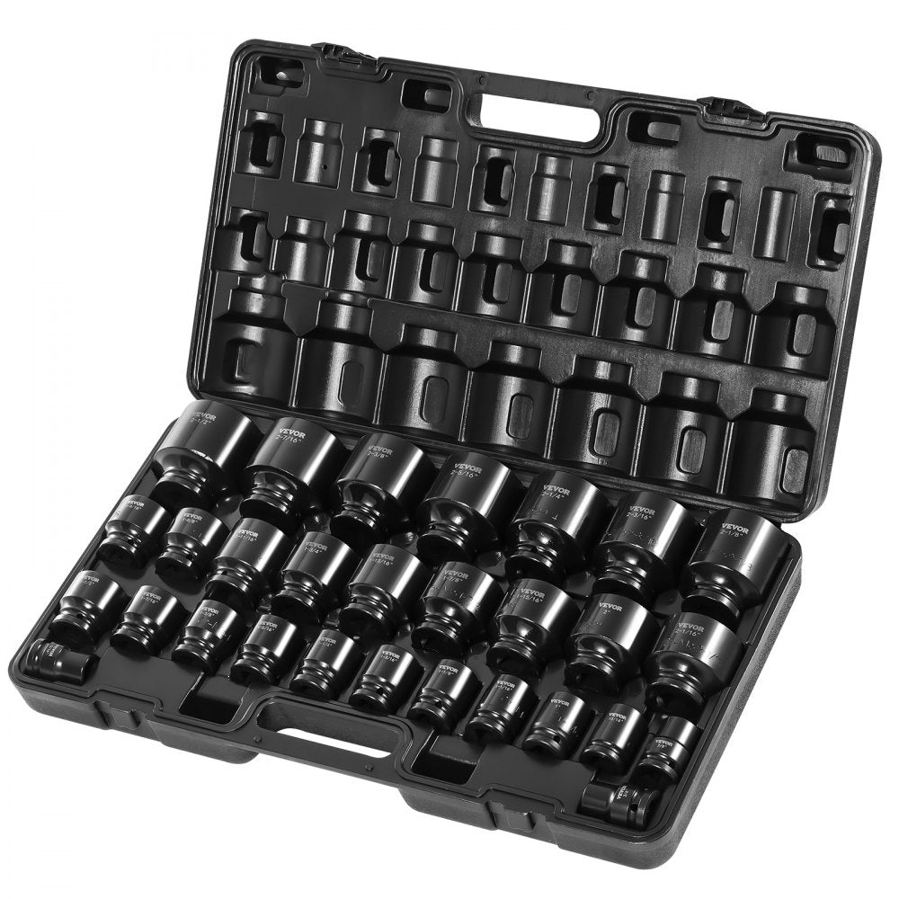 VEVOR Impact Socket Set 3/4 Inches 29 Piece Impact Sockets, 6-Point Sockets, Rugged Construction, CR-M0, 3/4 Inches