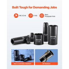 VEVOR 210 Piece Drive Impact Socket Set, 1/4, 3/8, 1/2 Inch, 6 Point Deep & Shallow Impact Sockets, SAE (3/16 to 1-1/4