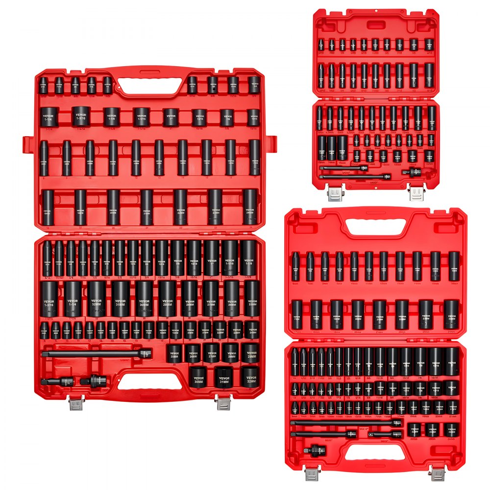 VEVOR 210 Piece Drive Impact Socket Set, 1/4, 3/8, 1/2 Inch, 6 Point Deep & Shallow Impact Sockets, SAE (3/16 to 1-1/4