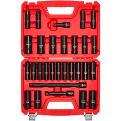 VEVOR 1/2 in Drive Impact Socket Set, 29 Piece, 6 Point Deep Impact Sockets, SAE (3/8 to 1 inch) and Metric (10 to 24