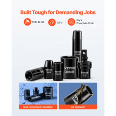 VEVOR 1/2 in Drive Impact Socket Set, 39 Piece, 6 Point Deep & Shallow Impact Sockets, Metric 9 to 30 mm, Cr-V Steel