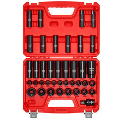 VEVOR 1/2 in Drive Impact Socket Set, 39 Piece, 6 Point Deep & Shallow Impact Sockets, Metric 9 to 30 mm, Cr-V Steel