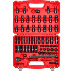 VEVOR 3/8 in Drive Impact Socket Set, 67 Piece, 6 Point Shallow & Deep Impact Sockets, SAE (5/16 in to 3/4 in) and